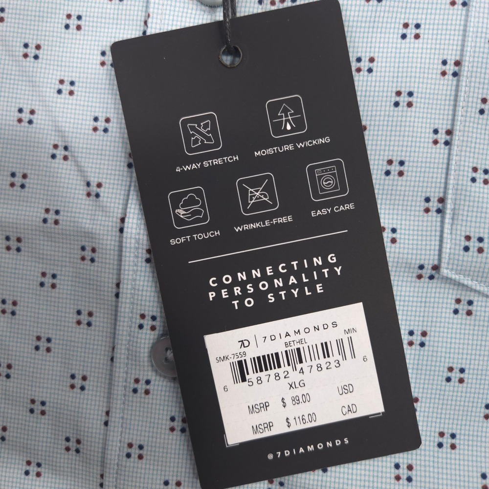 7 Diamonds 4 Way Stretch Shirt Mens XL Blue Bethel Geometric AOP Performance NEW - Picture 9 of 9